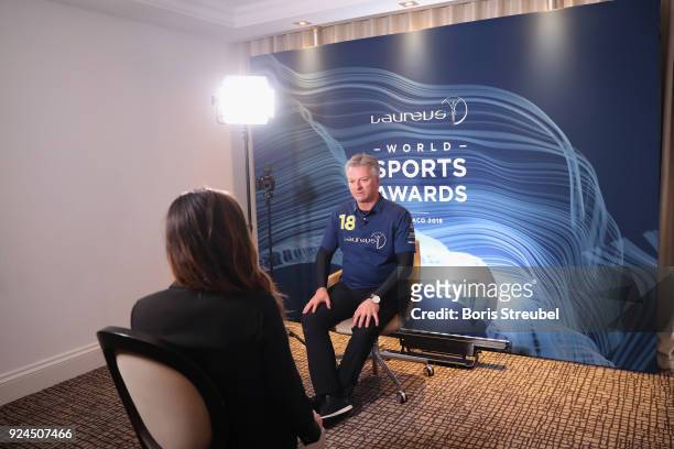 Laureus Academy member Steve Waugh is interviewed prior to the 2018 Laureus World Sports Awards at Le Meridien Beach Plaza Hotel on February 26, 2018...