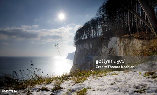 Glowe, Germany Kieler Ufer in winter in the Jasmund National Park on the island of Ruegen on February 07, 2018 in Glowe, Germany.