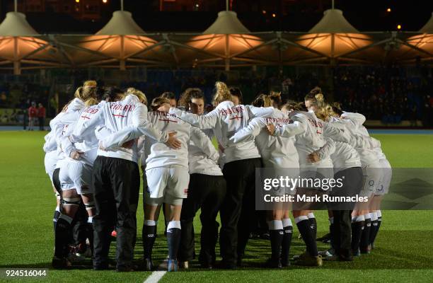 England players come together ahead of the Natwest Women's Six Nations match between Scotland Women and England Women at Scotstoun Stadium on...