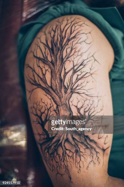 tree tattoo - tribal tattoo stock pictures, royalty-free photos & images