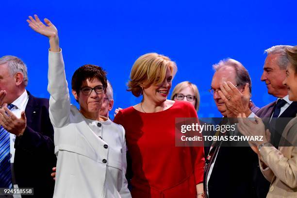 Saarland's State Premier Annegret Kramp-Karrenbauer thanks delegates after she was elected secretary general of the Christian Democratic Union during...