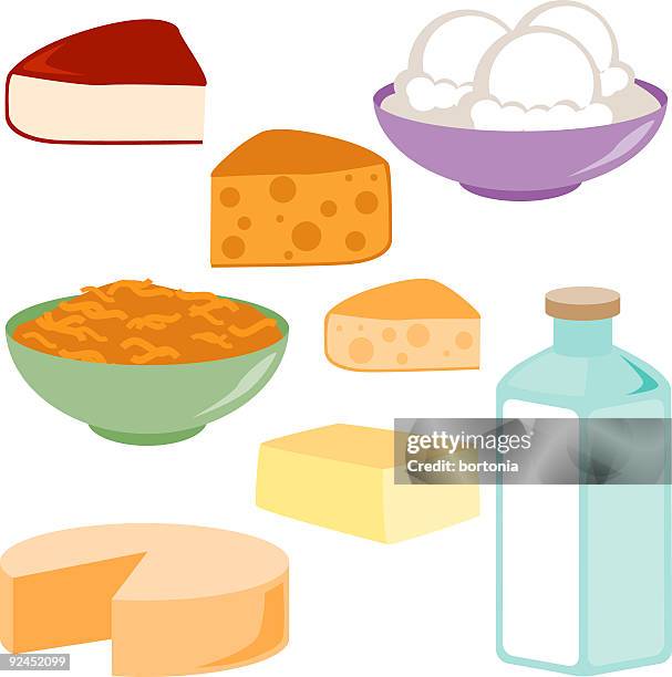 dairy products icons - cheddar cheese stock illustrations