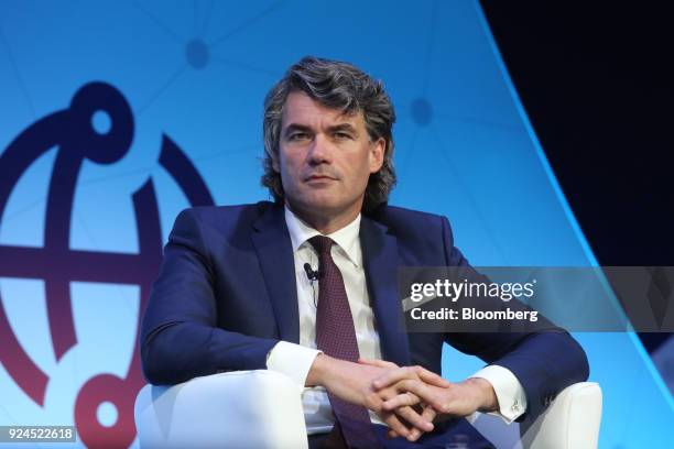 Gavin Patterson, chief executive officer of BT Group Plc, pauses during a keynote session on the opening day of the Mobile World Congress in...