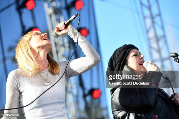 Singers Chynna Phillips and Carnie Wilson of the band Wilson Phillips perform onstage during the One 805 Kick Ash Bash benefiting First Responders at...