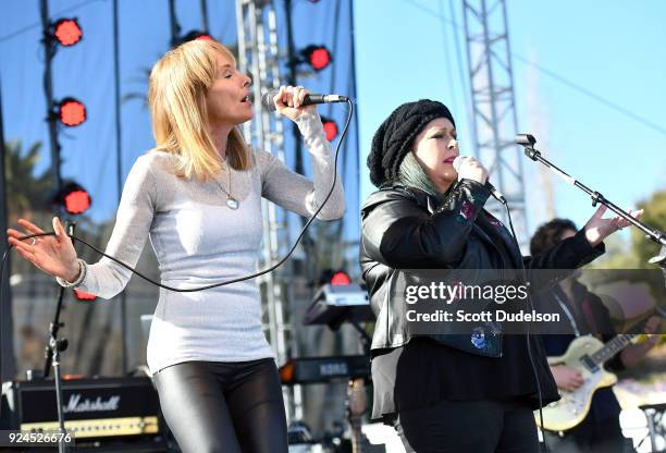 Singers Chynna Phillips and Carnie Wilson of the band Wilson Phillips perform onstage during the One 805 Kick Ash Bash benefiting First Responders at...