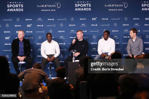 Laureus Academy Chairman Sean Fitzpatrick with Laureus Sport For Good Award winners Gary Stannett, Founder of Active Communities Network and Ade...