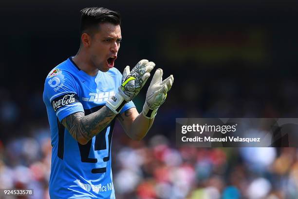 Alfredo Saldivar goalkeeper of Pumas gestures during the 9th round match between Pumas UNAM and Chivas as part of the Torneo Clausura 2018 Liga MX at...