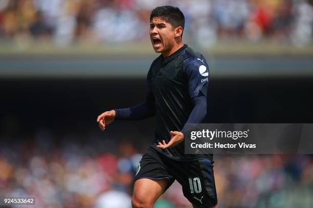 Javier Lopez of Chivas reacts during the 9th round match between Pumas UNAM and Chivas as part of the Torneo Clausura 2018 Liga MX at Olimpico...