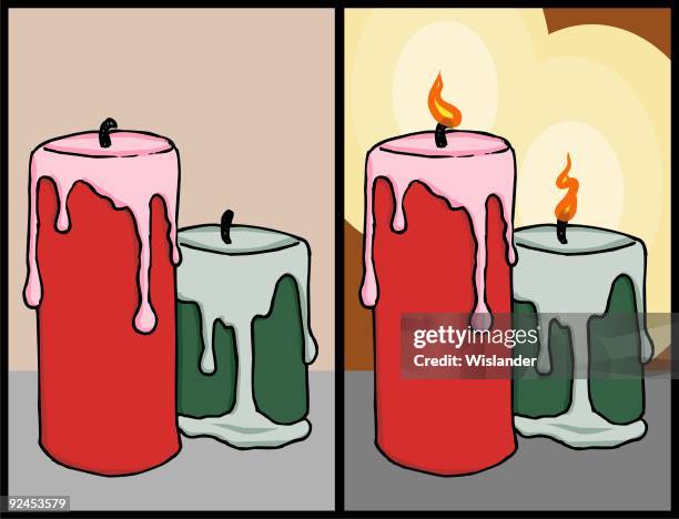 candles lit & unlit - melted wax stock illustrations
