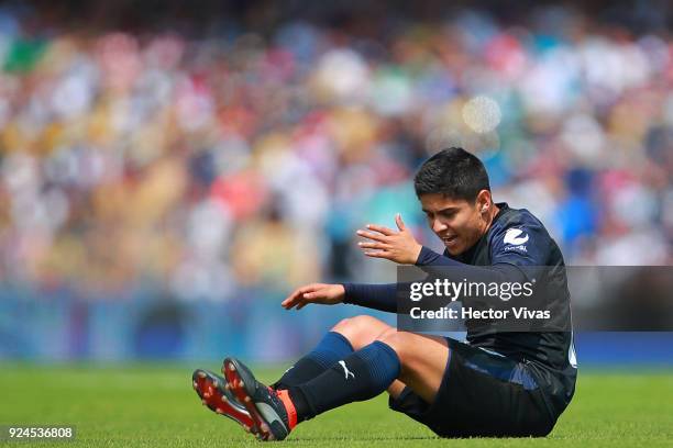 Javier Lopez of Chivas reacts during the 9th round match between Pumas UNAM and Chivas as part of the Torneo Clausura 2018 Liga MX at Olimpico...