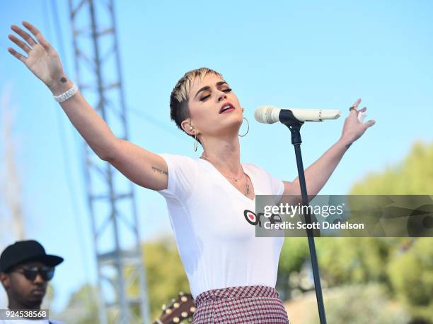 Singer Katy Perry performs onstage during the One 805 Kick Ash Bash benefiting First Responders at Bella Vista Ranch & Polo Club on February 25, 2018...