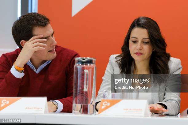 Ines Arrimadas and Albert Rivera, president of the political party of Ciudadanos, during the Meeting of the National Executive Committee in Madrid....