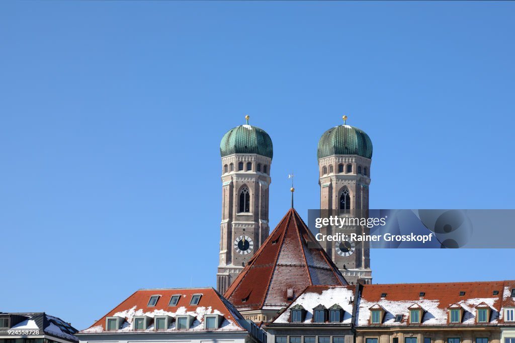 Munich, Bavaria, Germany – February 25, 2018: City center with Frauenkirche