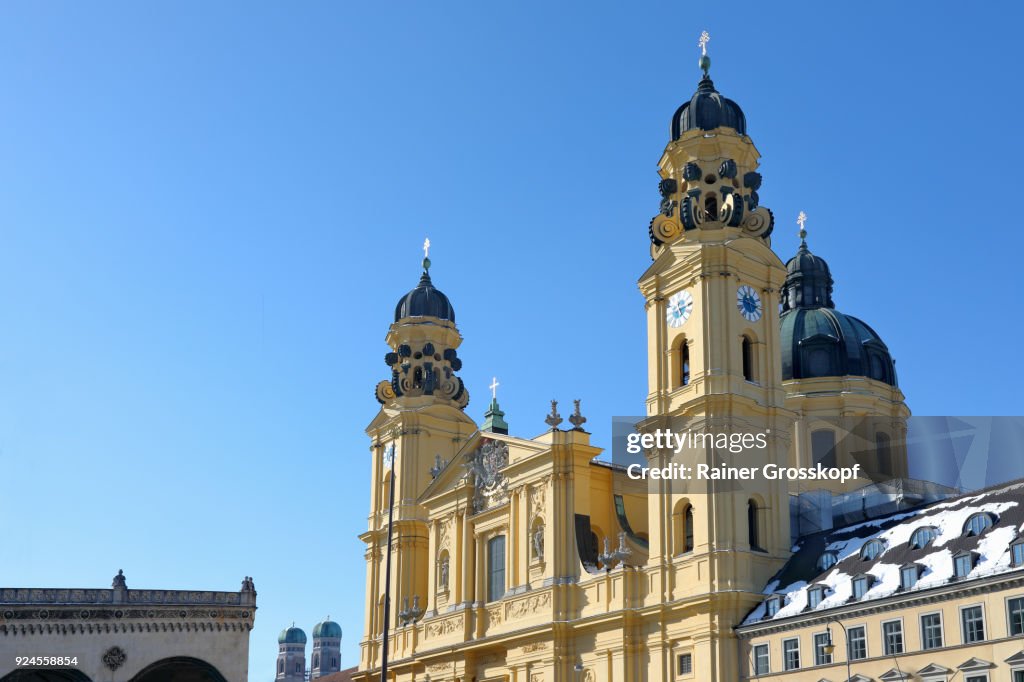 Munich, Bavaria, Germany – February 25, 2018: Theatiner Church in winter