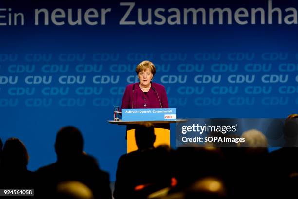 Chancellor of the Federal Republic of Germany Angela Merkel holds a speech during the 30th congress of the CDU. The CDU votes today at the party...