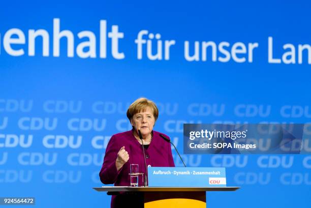 Chancellor of the Federal Republic of Germany Angela Merkel holds a speech during the 30th congress of the CDU. The CDU votes today at the party...