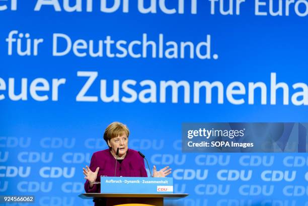 Chancellor of the Federal Republic of Germany Angela Merkel holds a speech during the 30th congress of the CDU. The CDU votes today at the party...