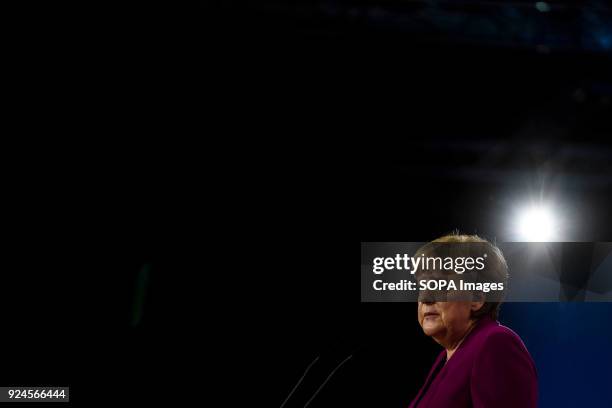 Chancellor of the Federal Republic of Germany Angela Merkel holds a speech during the 30th congress of the CDU. The CDU votes today at the party...