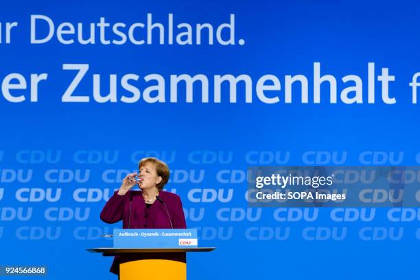 Chancellor of the Federal Republic of Germany Angela Merkel holds a speech during the 30th congress of the CDU. The CDU votes today at the party...