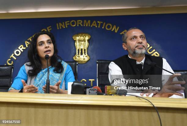 Officers Pooja Joshi with Sandeep Mishra and other IAS officers in Delhi wore black bands to protest against the alleged assault of Delhi Chief...