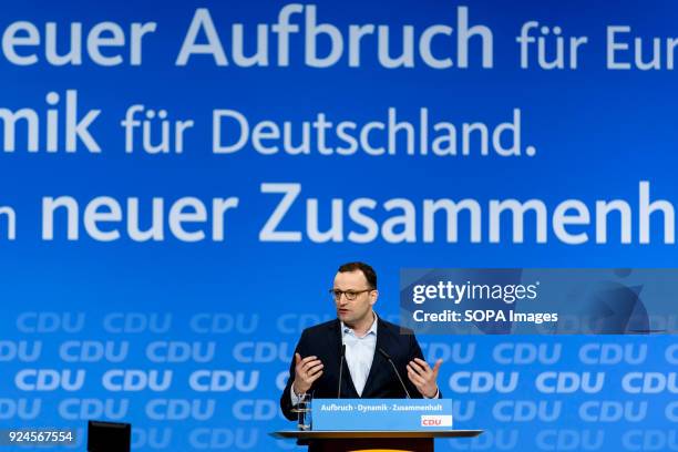 Jens Spahn holds a speech during the 30th congress of the CDU. The CDU votes today at the party convention in Berlin on the coalition agreement...