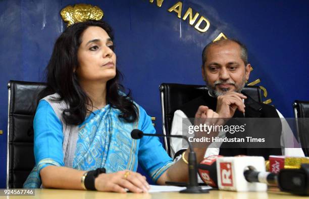 Officers Pooja Joshi with Sandeep Mishra and other IAS officers in Delhi wore black bands to protest against the alleged assault of Delhi Chief...