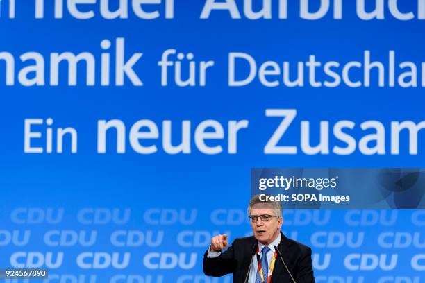 Former Federal Minister of the Interior Thomas de Maiziere seen holding a speech during the 30th congress of the CDU. The CDU votes today at the...