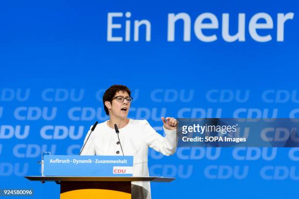 The newly elected CDU Secretary-General Annegret Kramp-Karrenbauer seen holding a speech during the 30th congress of the CDU. The CDU votes today at...