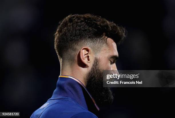 Benoit Paire of France looks on against Yoshihito Nishioka of Japan during day one of the ATP Dubai Duty Free Tennis Championships at the Dubai Duty...