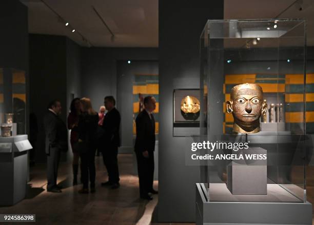 Visitors attend a press preview for the upcoming "Golden Kingdoms: Luxury and Legacy in the Ancient Americas" exhibition at The Metropolitan Museum...