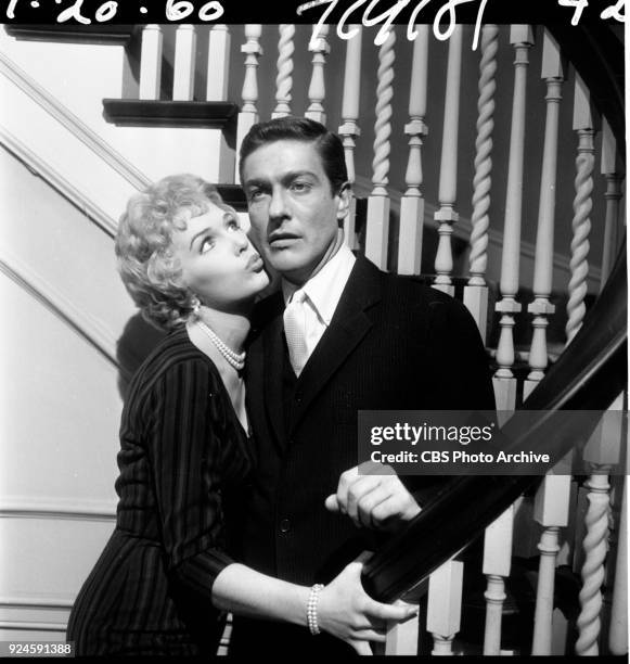 Television program, Alfred Hitchcock Presents. Episode: Craig's Will. Pictured is Stella Stevens and Dick Van Dyke . Originally broadcast March 6,...