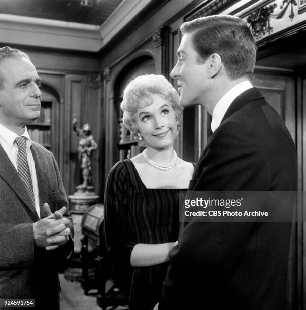 Television program, Alfred Hitchcock Presents. Episode: Craig's Will. Left to right, Paul Stewart ; Stella Stevens and Dick Van Dyke . Originally...