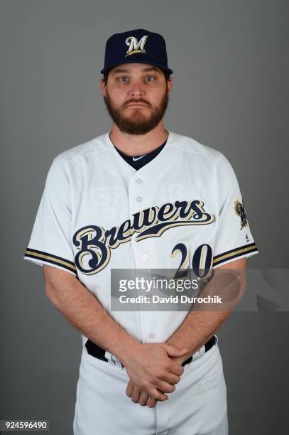 Wade Miley of the Milwaukee Brewers poses during Photo Day on Thursday, February 22, 2018 at Maryvale Baseball Park in Phoenix, Arizona.