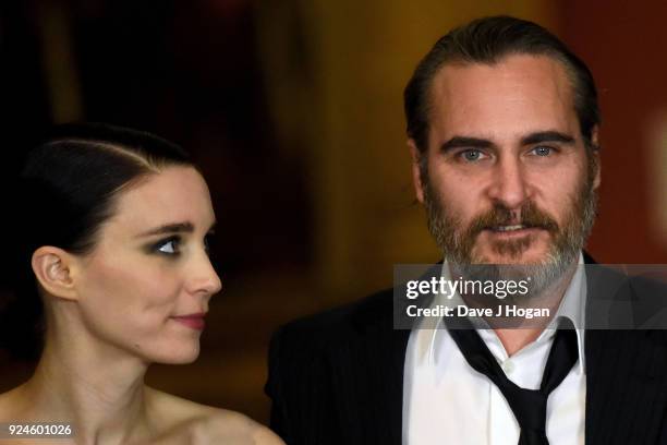 Rooney Mara and Joaquin Phoenix attend the 'Mary Magdalene' special screening held at The National Gallery on February 26, 2018 in London, England.