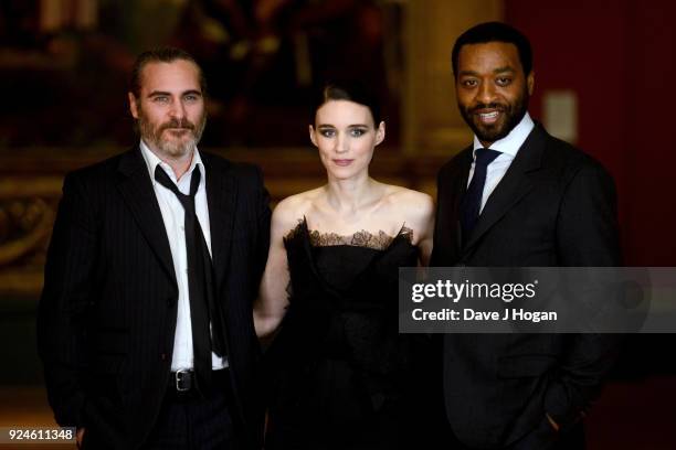 Joaquin Phoenix, Rooney Mara and Chiwetel Ejiofor attend the 'Mary Magdalene' special screening held at The National Gallery on February 26, 2018 in...