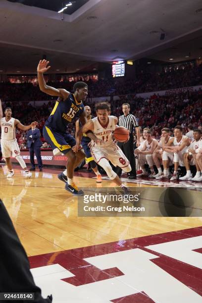 Oklahoma Trae Young in action vs West Virginia Lamont West at Lloyd Noble Center. Norman, OK 2/26/2018 CREDIT: Greg Nelson