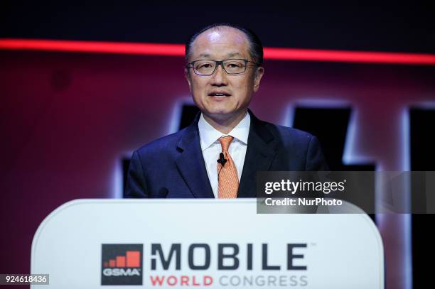 Dr. Jim Yong Kim, World Bank Group President, speaking during The future of the Industry conference, at the Mobile World Congress on February 26,...