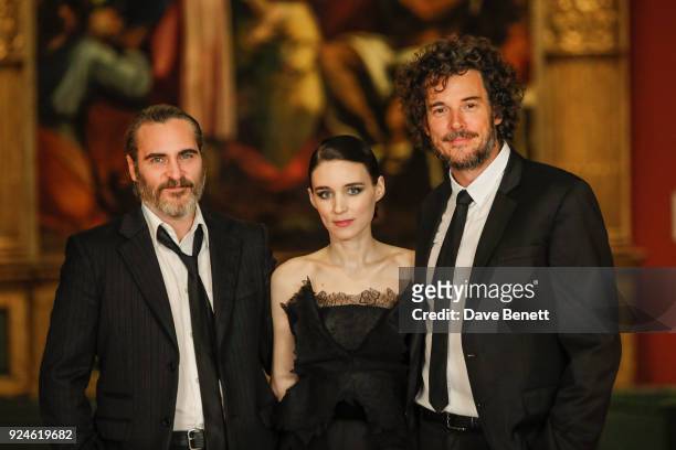 Joaquin Phoenix, Rooney Mara and Garth Davis attend a special screening of "Mary Magdalene" at The National Gallery on February 26, 2018 in London,...