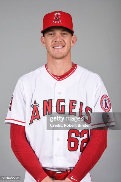 Parker Bridwell of the Los Angeles Angels poses during Photo Day on Thursday, February 22, 2018 at Tempe Diablo Stadium in Tempe, Arizona.