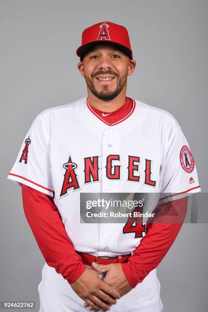 Rene Rivera of the Los Angeles Angels poses during Photo Day on Thursday, February 22, 2018 at Tempe Diablo Stadium in Tempe, Arizona.