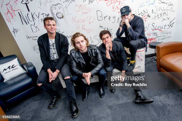 Ashton Irwin, Luke Hemmings, Calum Hood and Michael Clifford of 5 Seconds of Summer visit Music Choice on February 26, 2018 in New York City. At...