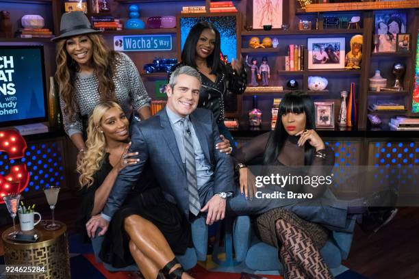 Pictured : Cynthia Bailey, Nene Leakes, Andy Cohen, Kandi Burruss and Marlo Hampton --