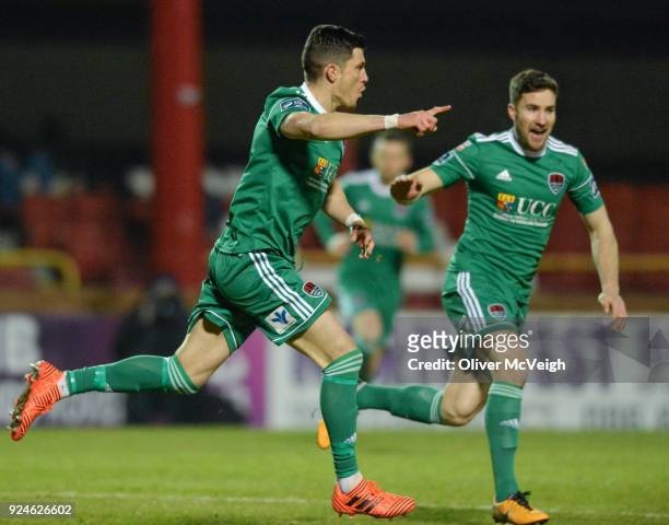 Sligo , Ireland - 26 February 2018; Graham Cummins of Cork City, left, celebrates after scoring his side's first goal during the SSE Airtricity...