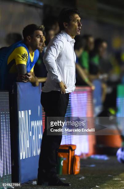 Guillermo Barros Schelotto, coach of Boca Juniors gestures during a match between Boca Juniors and San Martin de San Juan as part of the Superliga...