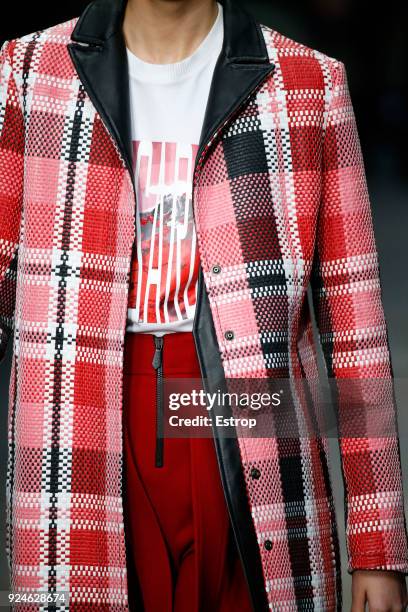 Clothing detail at the Trussardi show during Milan Fashion Week Fall/Winter 2018/19 on February 25, 2018 in Milan, Italy.