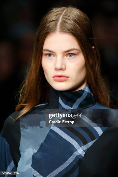 Headshot detail at the Trussardi show during Milan Fashion Week Fall/Winter 2018/19 on February 25, 2018 in Milan, Italy.