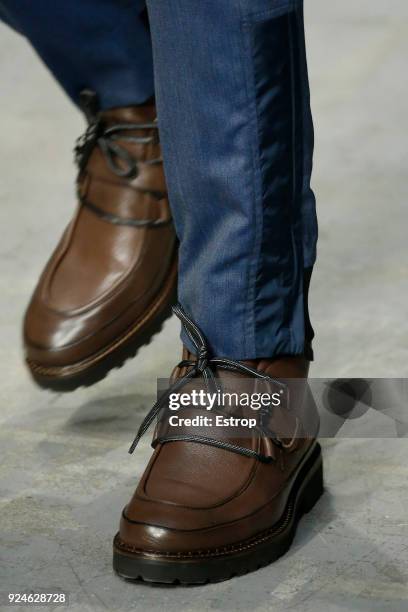 Shoe detail at the Trussardi show during Milan Fashion Week Fall/Winter 2018/19 on February 25, 2018 in Milan, Italy.