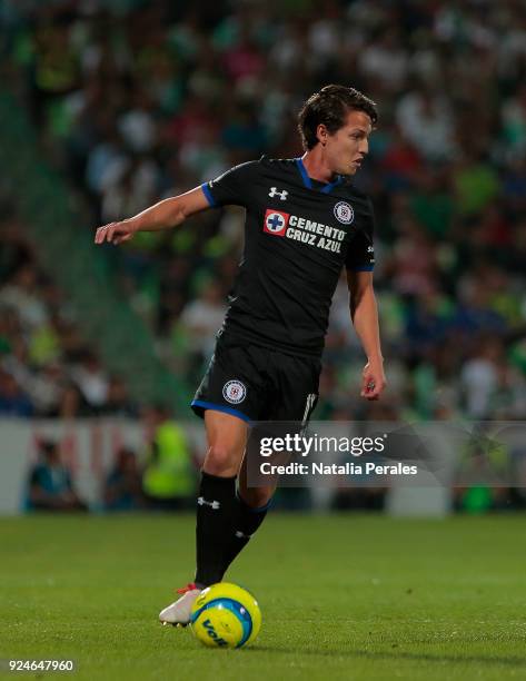 Carlos Fierro of Cruz Azul drives the ball during the 9th round match between Santos Laguna and Cruz Azul as part of Torneo Clausura 2018 Liga MX at...