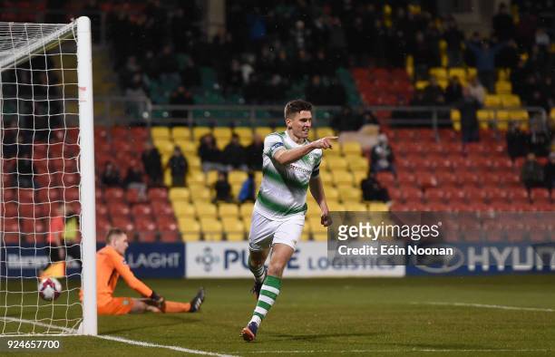 Dublin , Ireland - 26 February 2018; David McAllister of Shamrock Rovers celebrates after scoring his side's second goal during the SSE Airtricity...