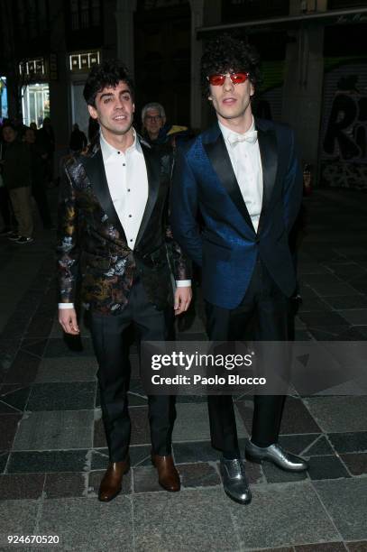 Javier Ambrossi and Javier Calvo ,aka Los Javis, are seen arriving to the 'Fotogramas de Plata' awards at the Joy Eslava Club on February 26, 2018 in...